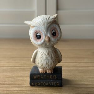 Vintage 1975 Enesco Weather Forecaster Owl Porcelain Glitter Figurine 3 1/2”